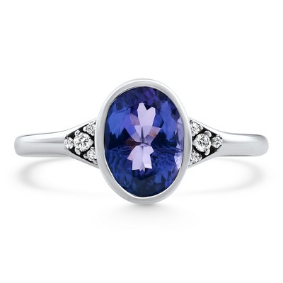 Pompeii3 1.64Ct Oval Tanzanite Diamond Ring 14k White Gold Lab Created