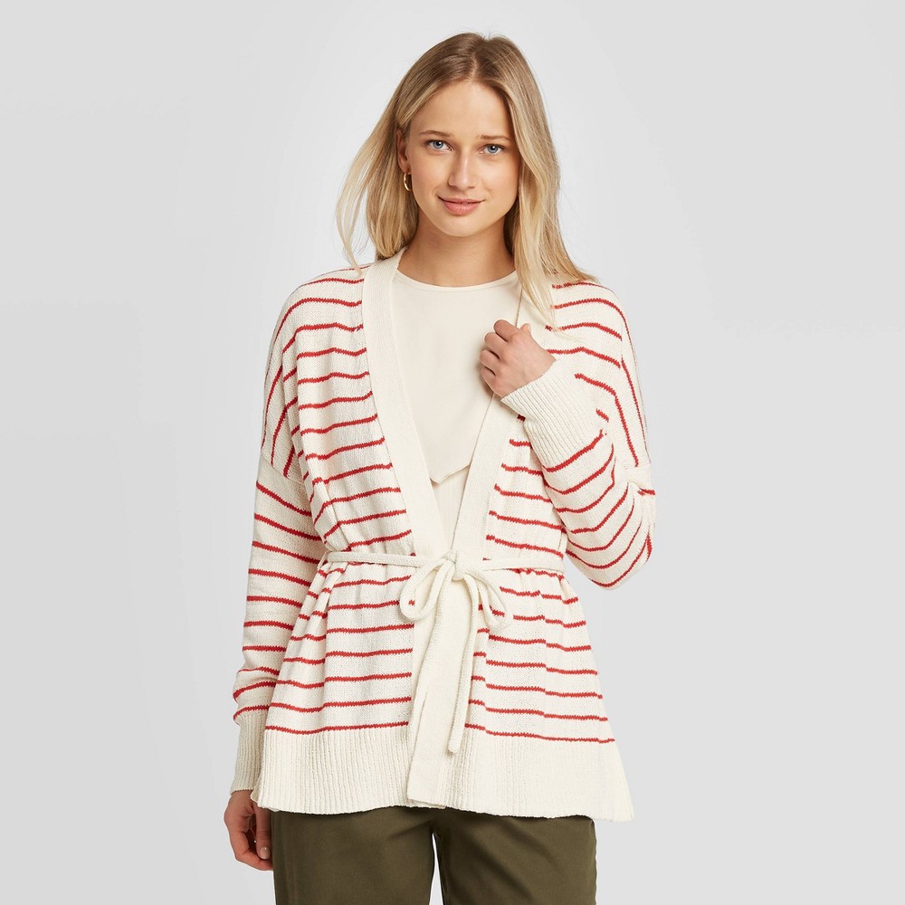 Women's Striped Long Sleeve Wrap Cardigan - Who What Wear White M was $34.99 now $24.49 (30.0% off)