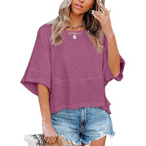 Imily Bela Women's Half Sleeve T-Shirts Solid Color Loose Flowy Tops T-shirt - 1 of 3
