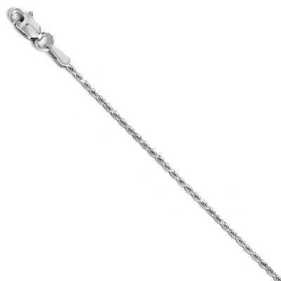 Black Bow Jewelry 1.3mm 14k White Gold Solid Diamond Cut Rope Chain Bracelet & Anklet