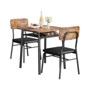 Dining Table Set for 2, Wood Kitchen Table with 2 Upholstered Chairs and Built-in Storage Rack, Metal Legs, for Small Spaces Dining Room - 1 of 4