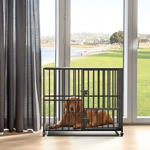 Artloge  Extra Large Heavy Duty Thick Steel Dog Crate Rolling Pet Kennel with Prevent Escape Lock & Tray & 3 Doors & Lockable Wheels - 1 of 4