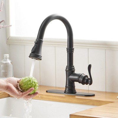 Matte Black Single-Handle Pull-Down Kitchen Faucet with Deck Plate