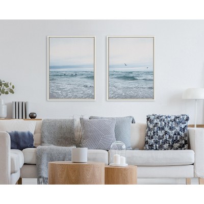 Ocean Swim Coastal Canvas Art Set with White Frame, 18x24