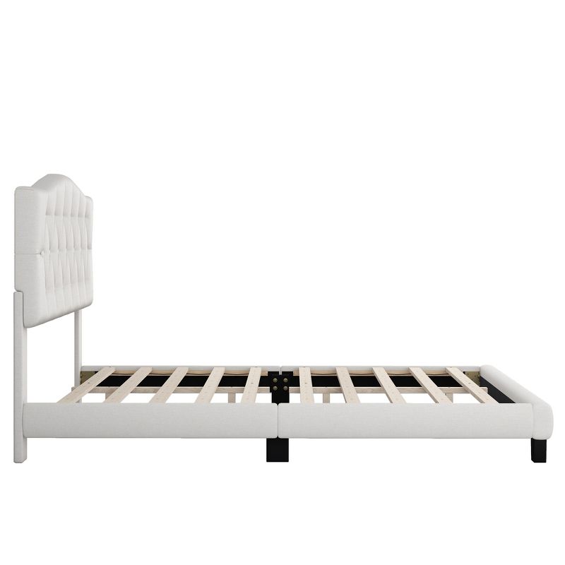Upholstered  Linen Platform Bed Frame with Curved Tufted Headboard Beige-ModernLuxe, 5 of 9