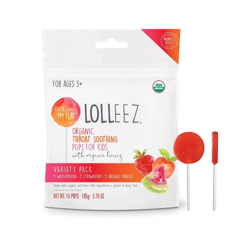 Lolleez Children S Organic Throat Soothing Pops Watermelon Strawberry Orange Mango 15ct Target