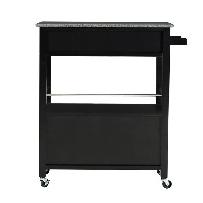 Black Granite Top Kitchen Cart with Storage and Wheels