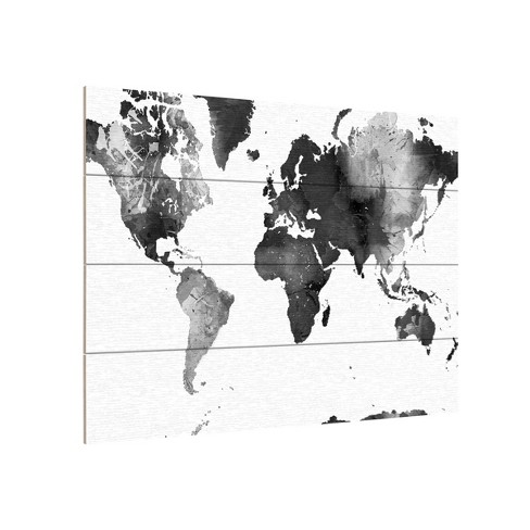 Trademark Fine Art -marlene Watson 'world Map Bg-1' Wood Slat Art : Target