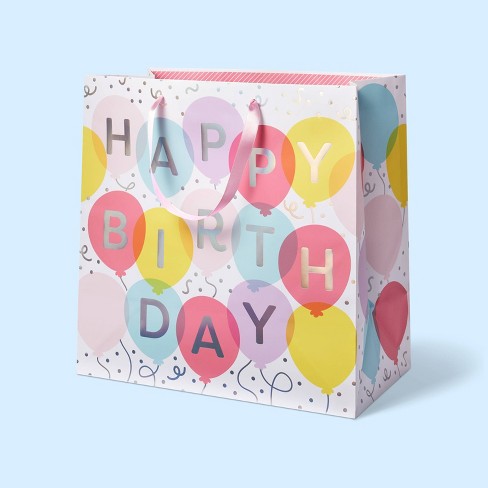 GLITTERED HAPPY BIRTHDAY Large Gift Bag Set w/Tissue Paper NEW Balloon Themed 