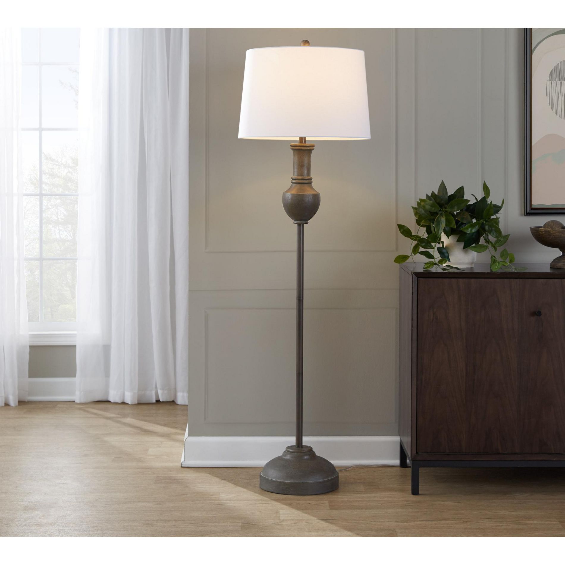 61.5" Contemporary Floor Lamp with Tapered Shade, White Linen, On/Off Switch, Requires 100W Bulb, UL Listed, for Living Room