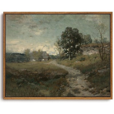 BRINJOY Framed Vintage Country Road Canvas Art - French Cottage Landscape Oil Painting for Farmhouse Decor (Multi-Size)