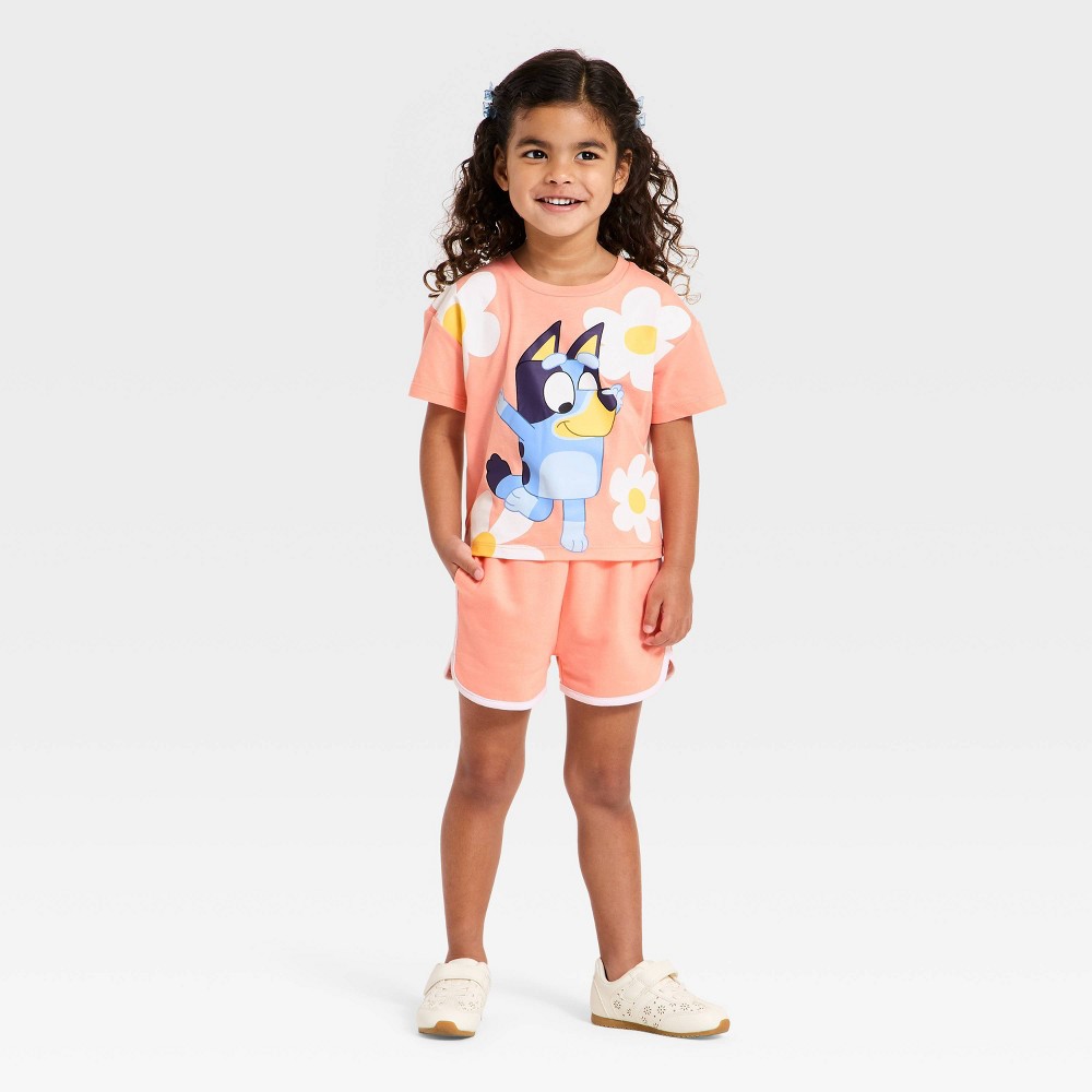 Baby Girls' 2pc Bluey Bingo T-Shirt & Shorts Set - Coral Pink 12M