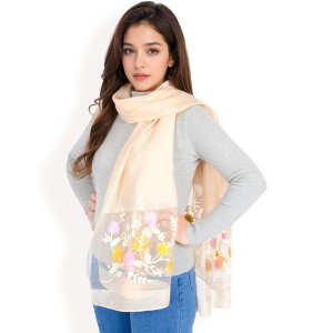 Anna-Kaci Women's Elegant Floral Embroidered Sheer Scarf with Lightweight Textured Fabric Overlay for Sophisticated Style - 1 of 4