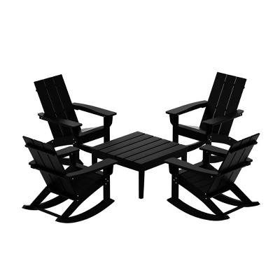 WestinTrends 5-Piece Modern Adirondack Outdoor Rocking Chair with Side Table Set