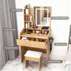 Vanity Table with LED-Illuminated Mirror, Power Outlet, Hairdryer Holder & Stool – Compact Dressing Desk for Small Bedrooms(Wood) - 4 of 4