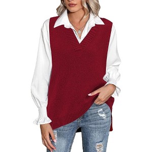 Zeagoo Women's Sweater Vests Sleeveless V Neck Oversized Pullover Knitted Fashion Tops - 1 of 4