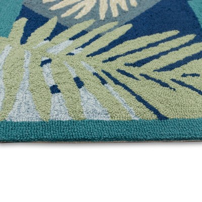 Abstract Navy and Aqua Handmade Synthetic Rug 42.5"