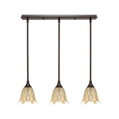 Toltec Lighting Any 3 - Light Chandelier in  Dark Granite with 7" Vanilla Leaf Shade