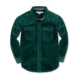 Hope & Henry Boys' Long Sleeve Corduroy Button Down Shirt with Flap Pockets, Deep Green Cord, XX-Small - 1 of 4
