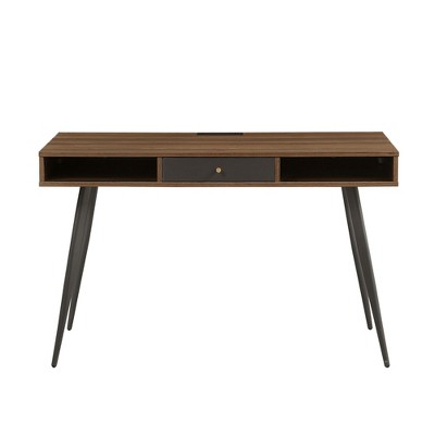 NixBex Minimalist Writing Desk with USB Ports&Outlets,Home Computer Desk Office Working Table with Tapered Legs for Study&Compony