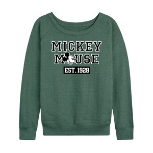 Women's - Disney - Mickey Mouse Est. 1928 Lightweight French Terry Wide Neck Long Sleeve Shirt - 1 of 4