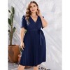 Plus Size Women's Pleated Midi Dress with Belt Flowy Casual Elegant Knee Length Dress for Work Summer - 4 of 4