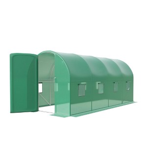 6.5 FT x 15 FT Heavy Duty Walk-in Greenhouse for Gardening, Plant Growth with Galvanized Steel Frame, Green PE Cover, Roll-Up Door & 8 Vent Windows - 1 of 4