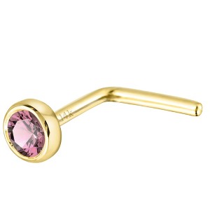 Jewelry Avalanche 22G 14K Gold Bezel-set Pink Tourmaline L-shape Nose Stud - 1 of 1