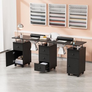 Karlhome 72.6 in. Black MDF 5-Drawer Double Manicure Table with Cabinet, Doors, Electric Dust Collector - 1 of 4