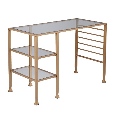 Jamel Glass Writing Desk with Storage Gold - Aiden Lane