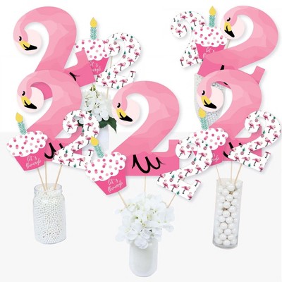 Big Dot of Happiness 2nd Birthday Pink Flamingo - Party Like a Pineapple - Tropical Second Birthday Party Centerpiece Sticks - Table Toppers Set of 15