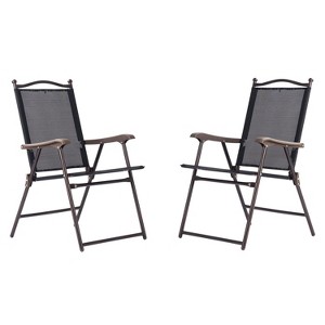 ADILE Patio Folding Chairs Outdoor Patio Dining Chairs w/Armrest, Set of 2, Black - 1 of 4