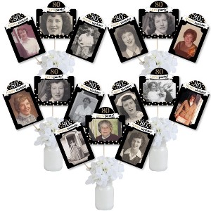 Big Dot of Happiness Adult 80th Birthday - Gold - Birthday Party Picture Centerpiece Sticks - Photo Table Toppers - 15 Pieces - 1 of 4