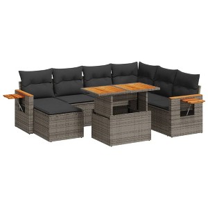 vidaXL 8 Piece Patio Sofa Set with Cushions Gray Poly Rattan - 1 of 4