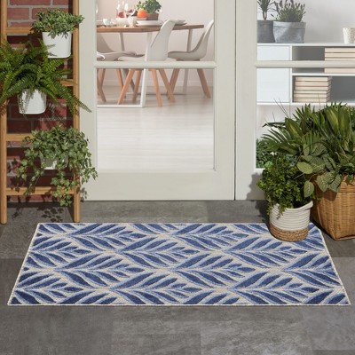 Aloha Blue Floral 2'8" x 4' Synthetic Flat Woven Outdoor Rug