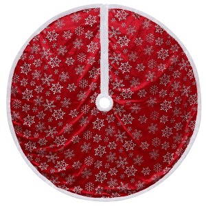 Northlight 48" Red and White Snowflake Christmas Tree Skirt with a White Border - 1 of 3