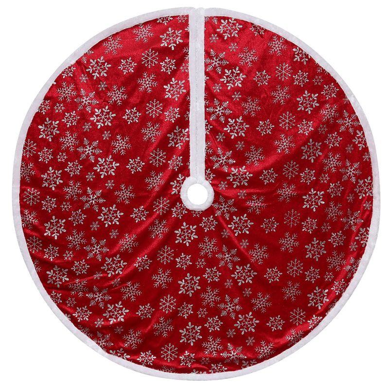 Northlight 48" Red and White Snowflake Christmas Tree Skirt with a White Border, 1 of 4