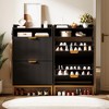 Fluted Shoe Cabinet Storage for Entryway, Wood Shoe Rack with 2 Flip Drawers and Open Shelf, Modern Entryway Organizer - 2 of 4