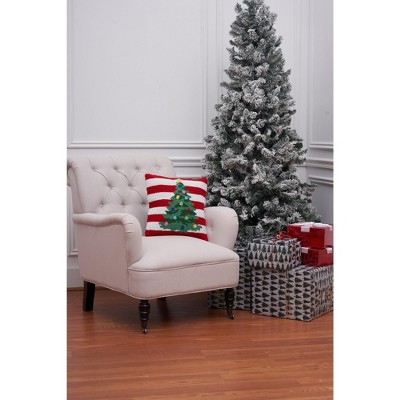 Festive Red and White Hooked Christmas Tree Throw Pillow