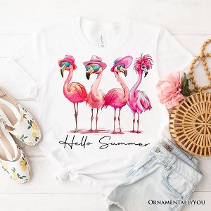 Flamingo Hello Summer T-Shirt, White and Natural Retro Tee with Tropical Birds| OrnamentallyYou - 1 of 4