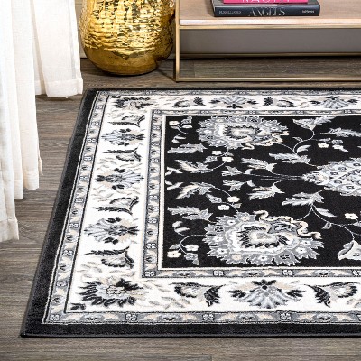 Elegant Persian-Inspired 4' x 6' Black and Cream Synthetic Rug