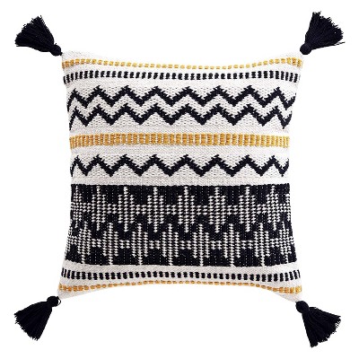 20"x20" Oversize Kekoa Square Throw Pillow White/Black - Brielle Home: Cotton Fabric, Geometric Design, Indoor Use, Zippered