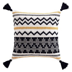 20"x20" Oversize Kekoa Square Throw Pillow White/Black - Brielle Home: Cotton Fabric, Geometric Design, Indoor Use, Zippered - 1 of 4