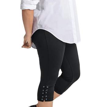 ellos Women's Plus Size Knit Capri Leggings - 22/24, Grey Black Print  Multicolored