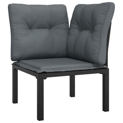 vidaXL Outdoor Poly Rattan Footstool - Weather-Resistant, Modular Design, Powder-Coated Steel Frame, Thickly Padded Cushion - Color: Black/Gray