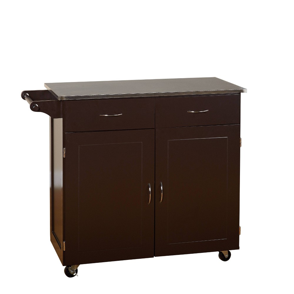 Large Kitchen Cart with Stainless Steel Top Espresso  - Buylateral