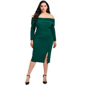 Avenue Women's Plus Size Collette Off Shoulder Gathered Waist Dress - 1 of 4
