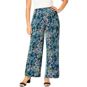 Jessica London Women's Plus Size Everyday Stretch Knit Wide Leg Pant - 1 of 4