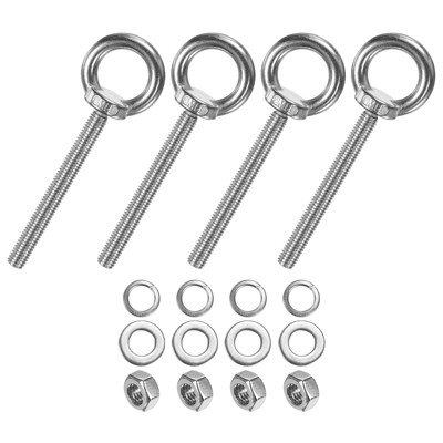 Unique Bargains Stainless Steel Durable Rust-Resistant Eyebolts with Nuts Washers Male Screw for Fastening 10 Pcs