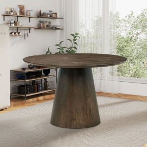 Sapphtopaz 47.24" Round Dining Table Kitchen Table Modern Wood Dining Table with Sturdy Cylindrical Base for Kitchen, Small Spaces - 1 of 4